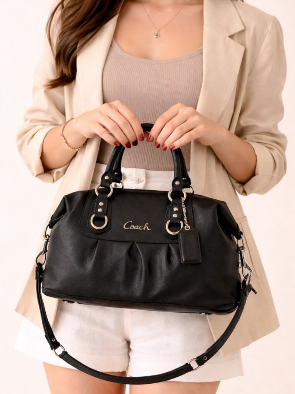 Coach Ashley Black Leather Satchel F15447 Convertible Shoulder Bag Auth EUC - Picture 3 of 9